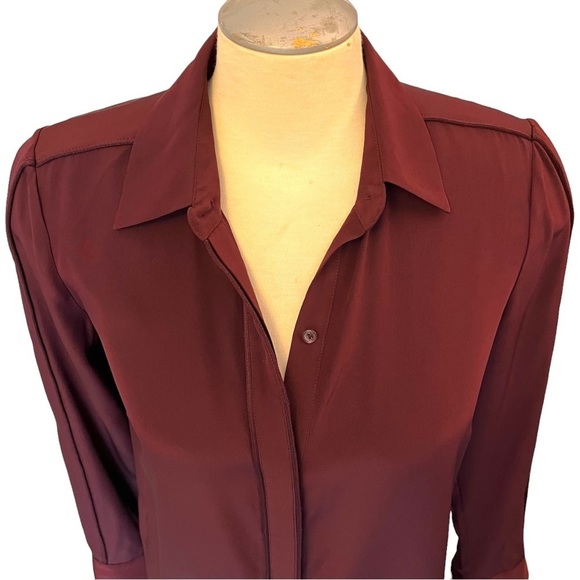 Vince Designer Burgundy Silk Shirt Dress - Picture 4 of 16